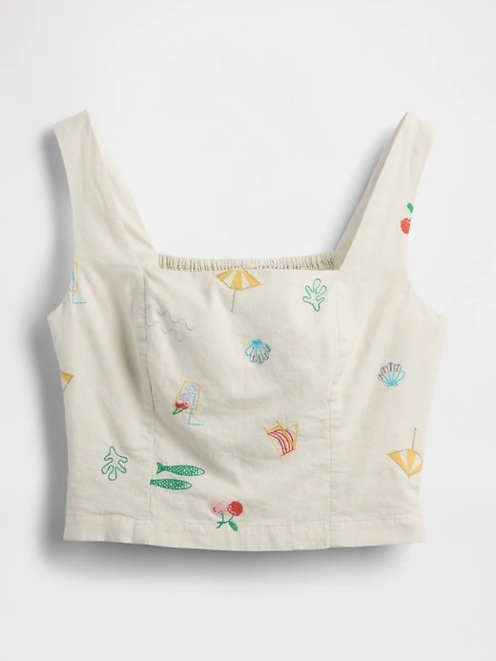 Gap Linen Blend Embroidered Crop Top